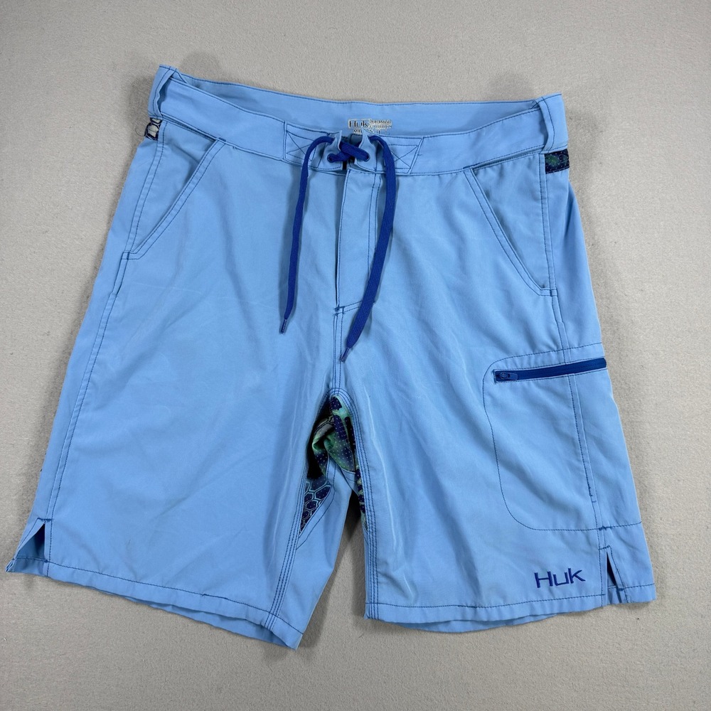 Huk Board Shorts Mens Large Blue Swim Trunks Camo Performance Beach Summer Cargo